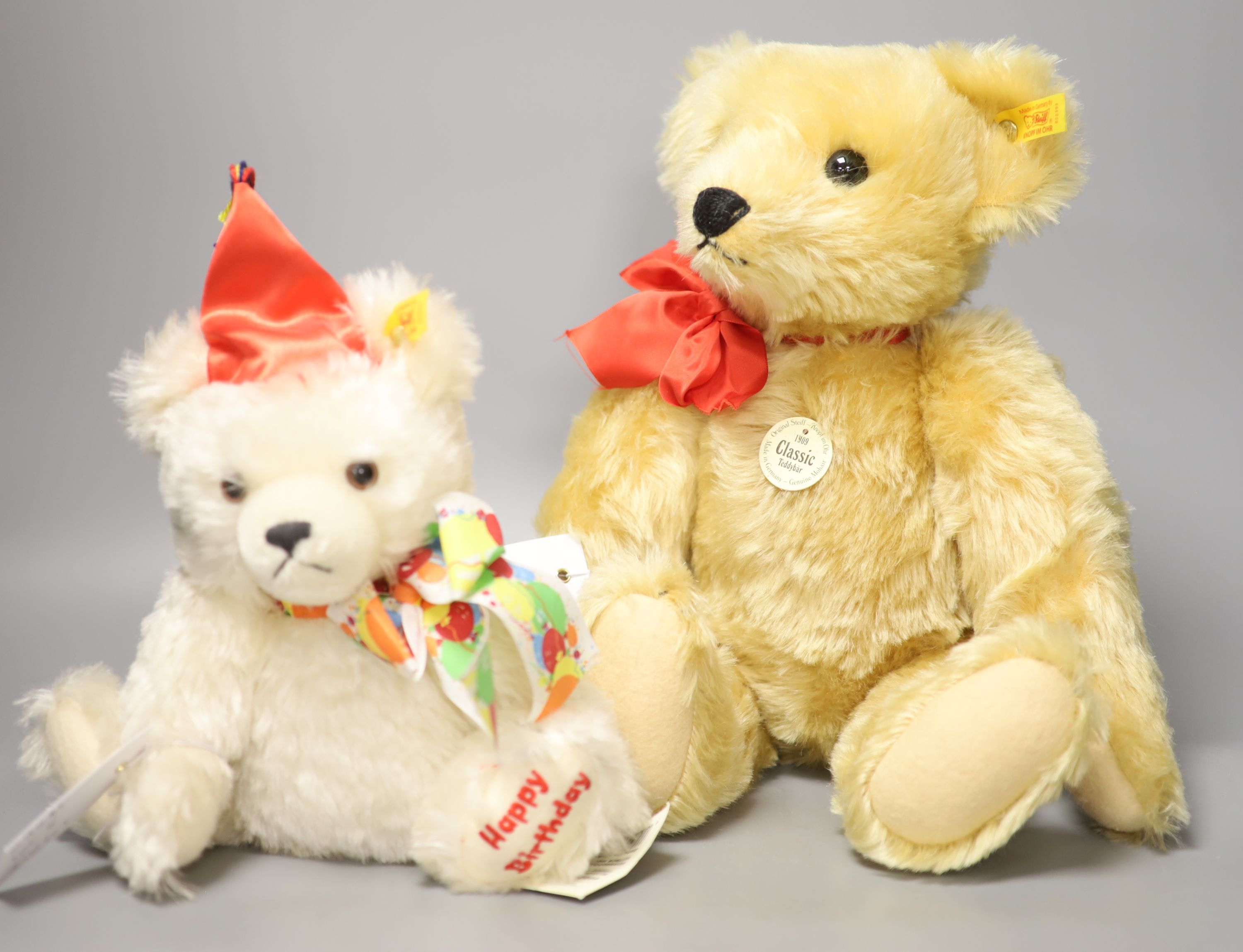 A Classic 1909 yellow tab Steiff and a Birthday Bear (2)